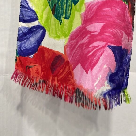 Vintage Express Pure Silk Floral Scarf Wrap Fringe Colorful Lightweight - Picture 4 of 6